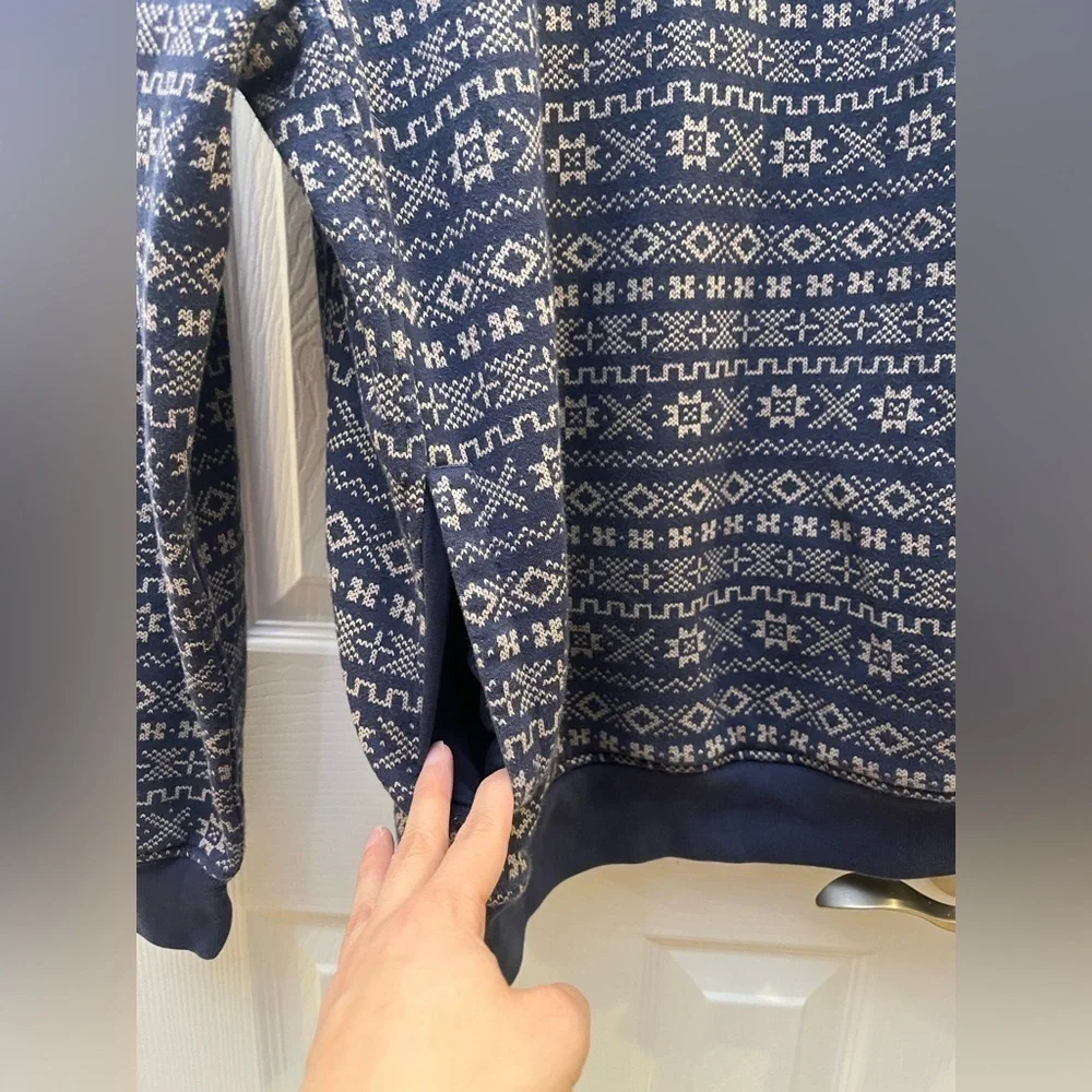 J. Crew Navy/Cream Fair Isle Brushed Fleece Quarter Zip Sweatshirt Size Large